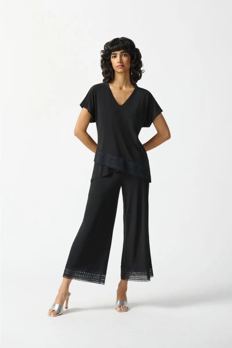 Joseph Ribkoff Lace Cuff Pull On Cropped Wide Leg Pants 242134