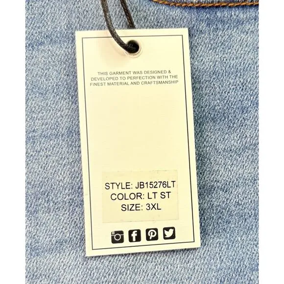 Judy Blue High Rise Embroidered Pocket Cut Off Shorts Light Denim Size 3XL