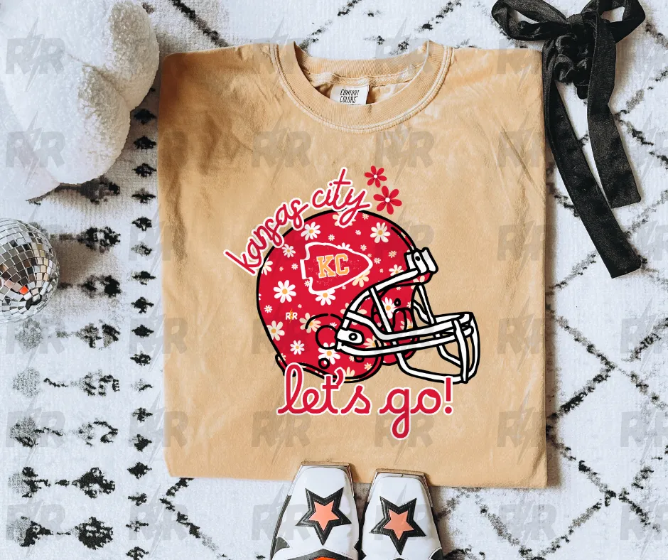 Kansas City Let's Go Red Daisy Helmet Mustard Tee