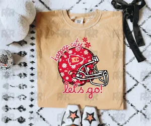 Kansas City Let's Go Red Daisy Helmet Mustard Tee