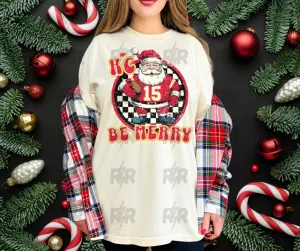 KC Be Merry Checkered Santa Circle Cream Tee