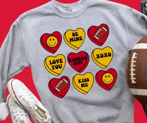 KC Colored Conversation Heart Pattern Grey Sweatshirt or Tee