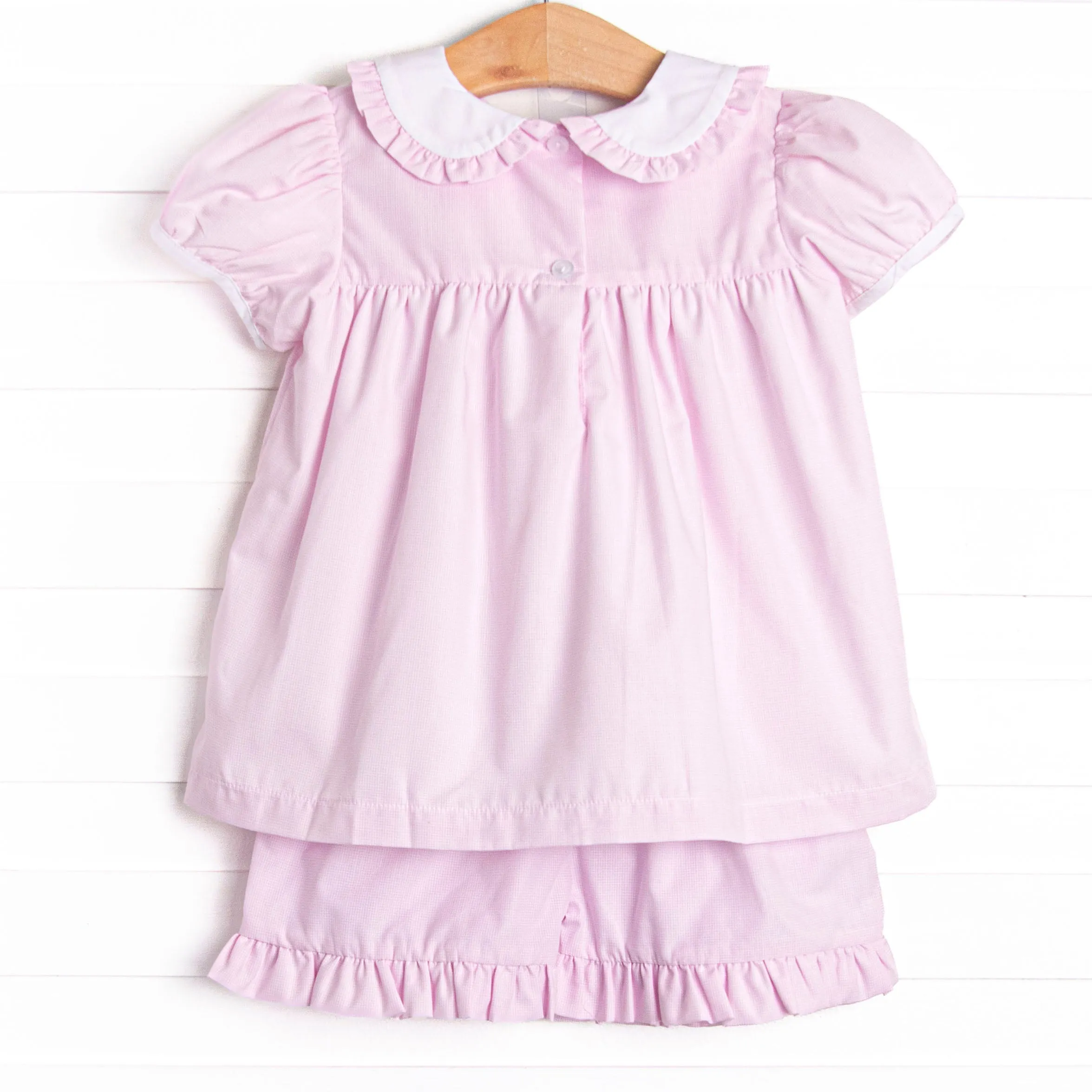 Kingdom Carriage Ride Embroidered Short Set, Pink