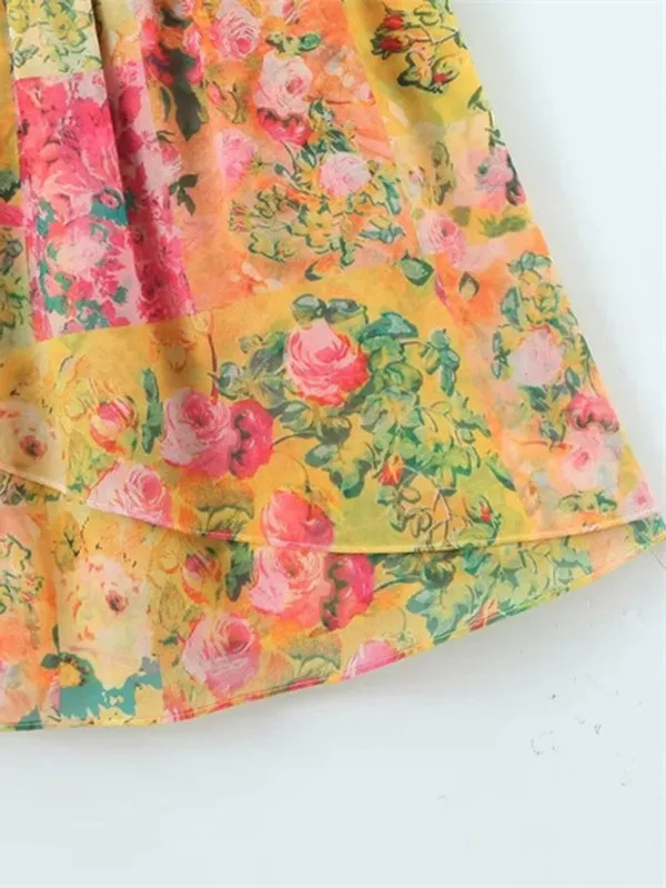 Lace-up Floral Mini Dress with Tie-Shoulder Straps