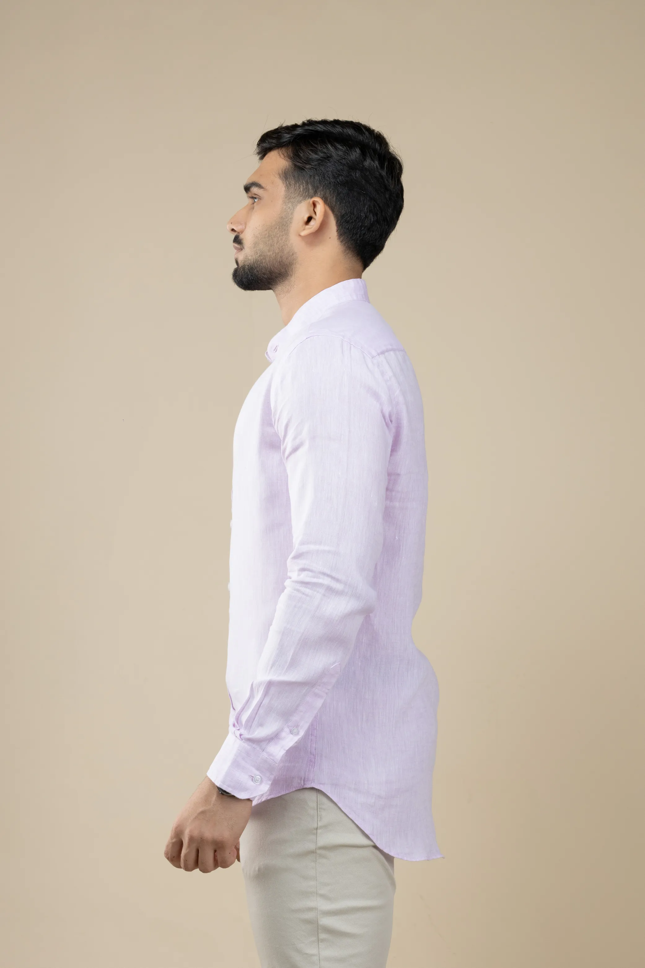 Lavender Nehru Long Sleeve Linen Shirt