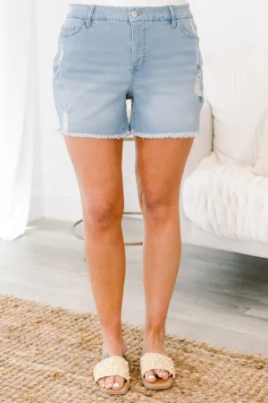 Let Your Heart Win Shorts, Light Wash