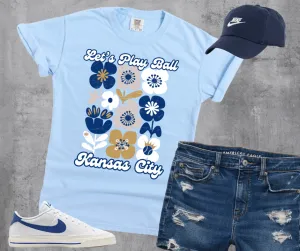 Let's Play Ball Kansas City Abstract Flowers Light Blue Tee