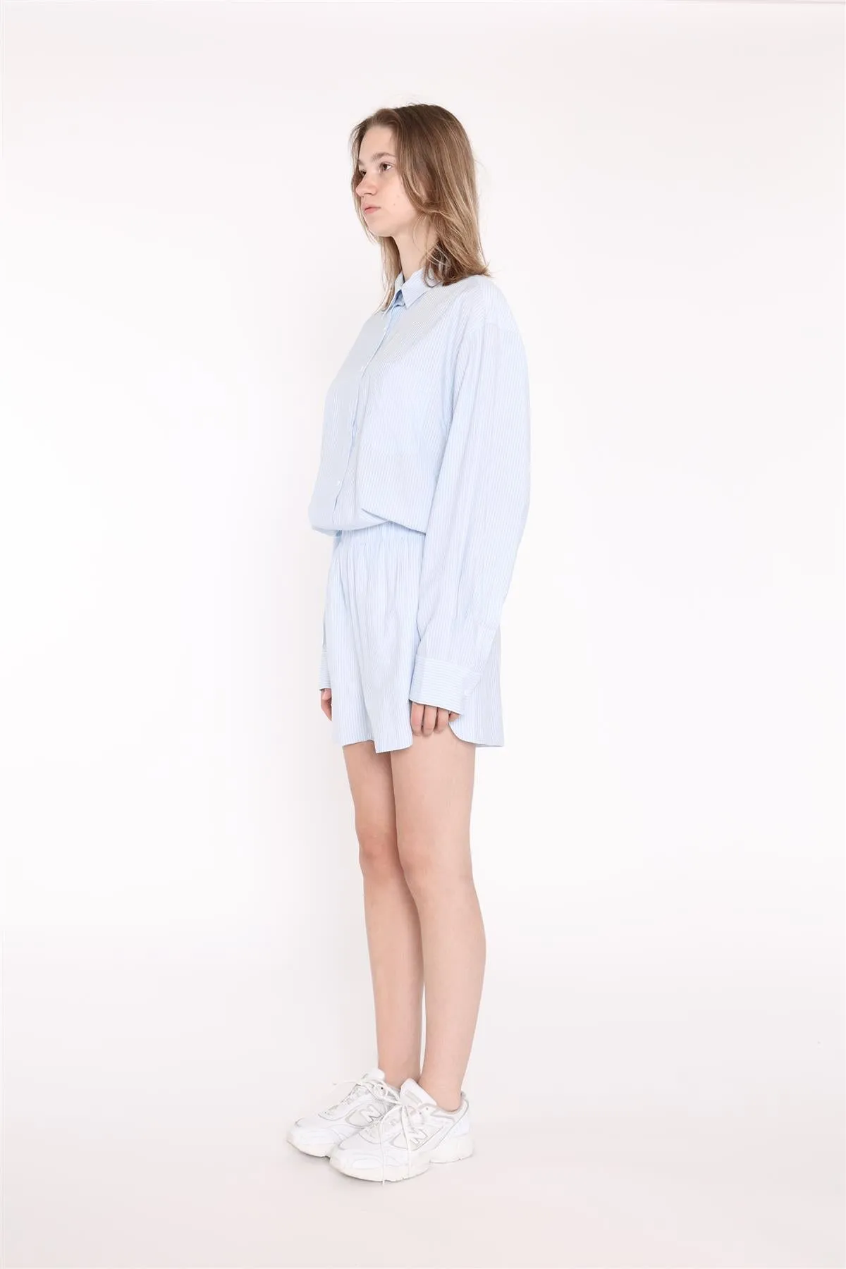 Light-Blue Stripe Side Split Shorts