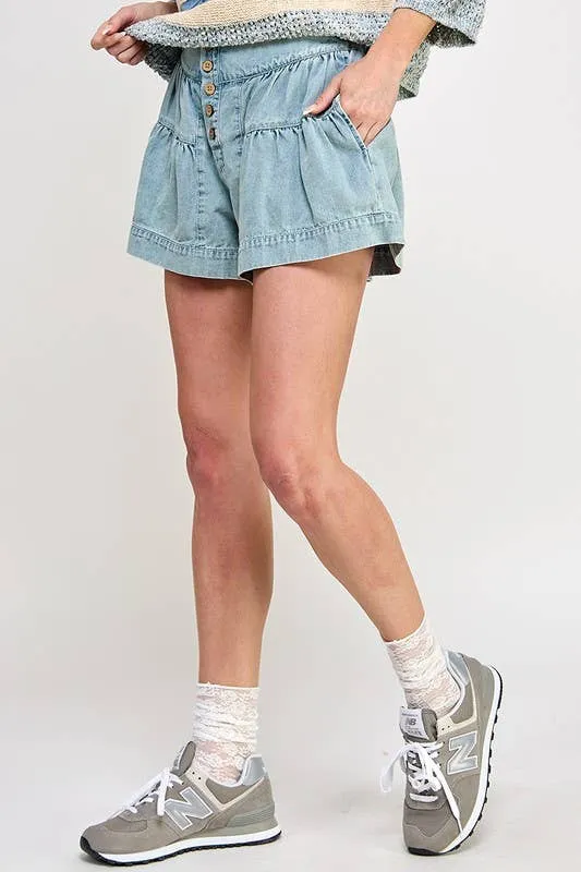 Light Denim Fleur Skort Shorts