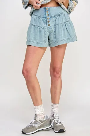 Light Denim Fleur Skort Shorts