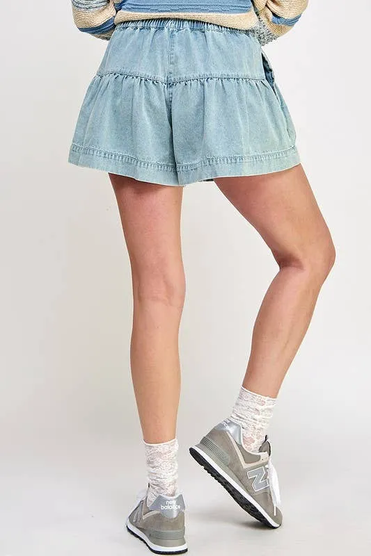 Light Denim Fleur Skort Shorts