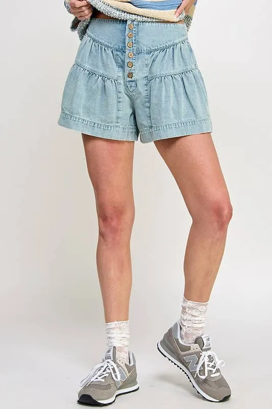 Light Denim Fleur Skort Shorts