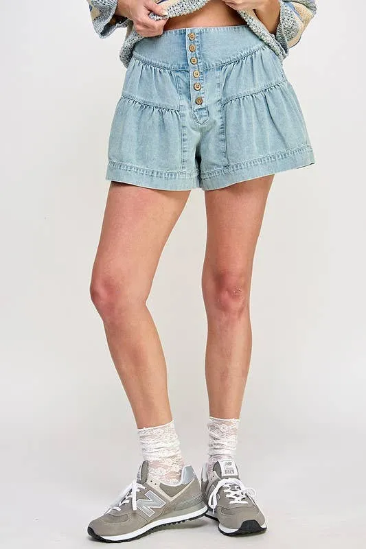 Light Denim Fleur Skort Shorts