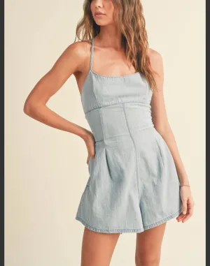 Light Washed Denim Jean Shorts Romper