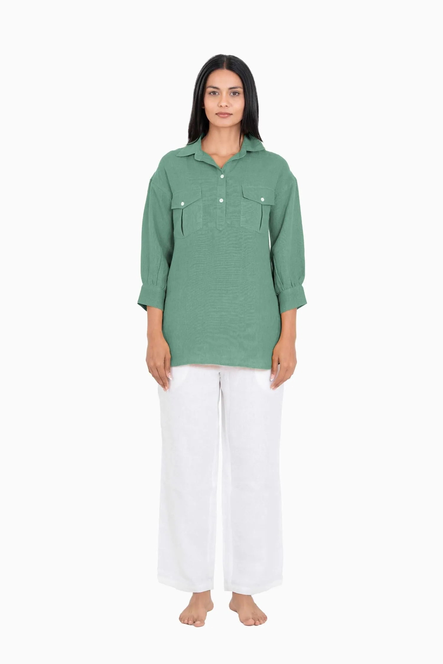 Linen Adele Shirt-Pacific Blue