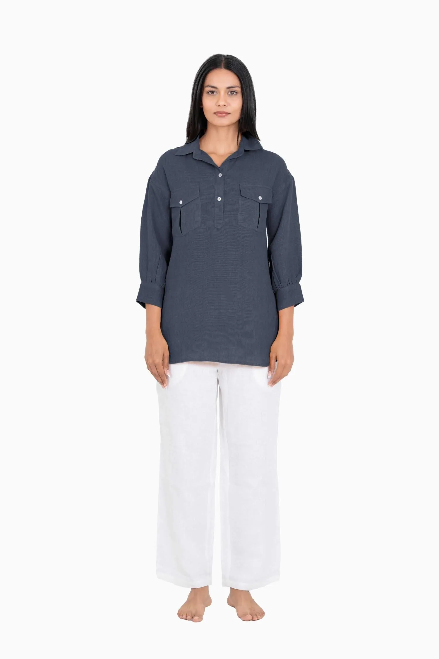 Linen Adele Shirt-Pacific Blue