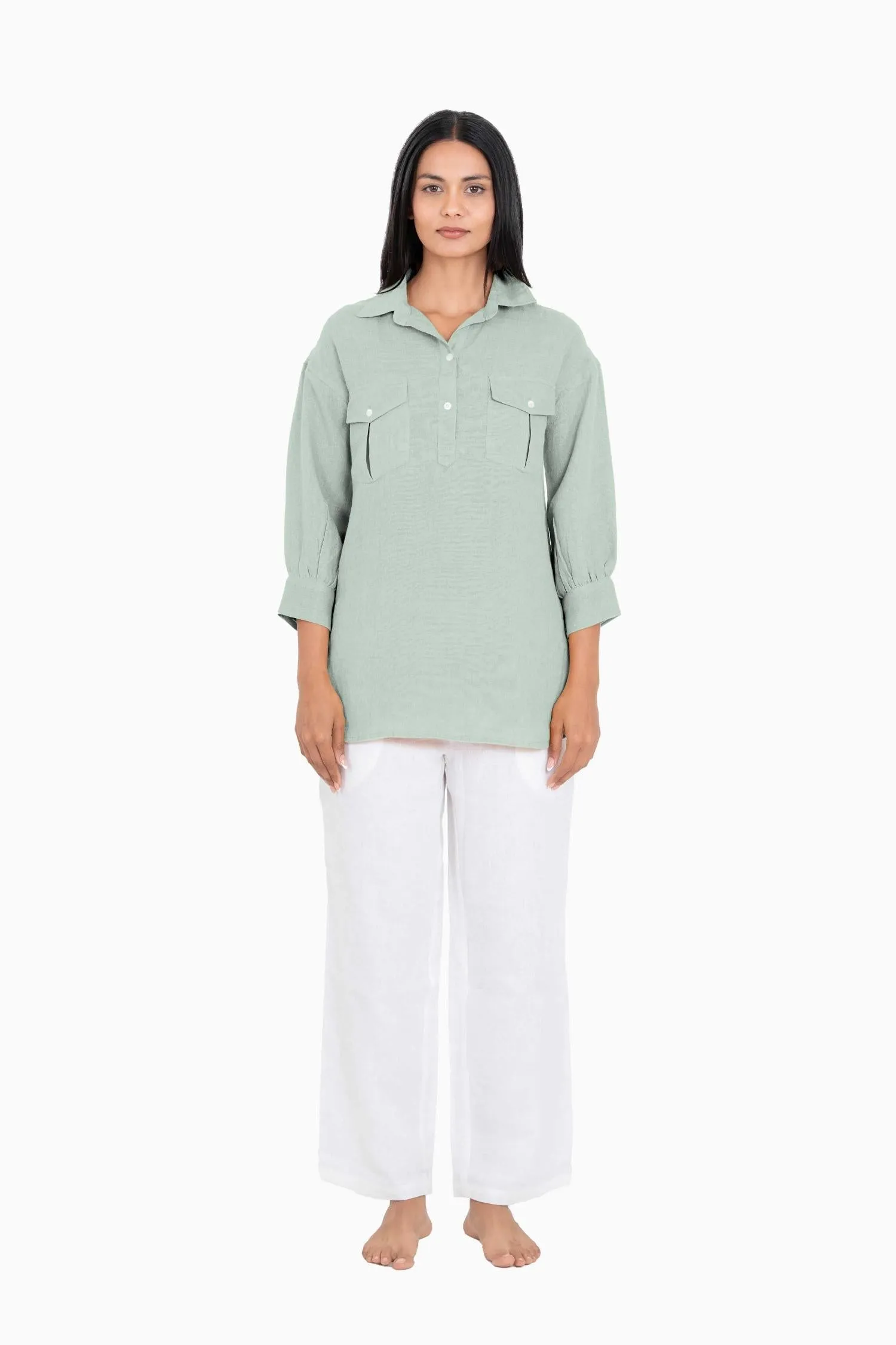 Linen Adele Shirt-Pacific Blue
