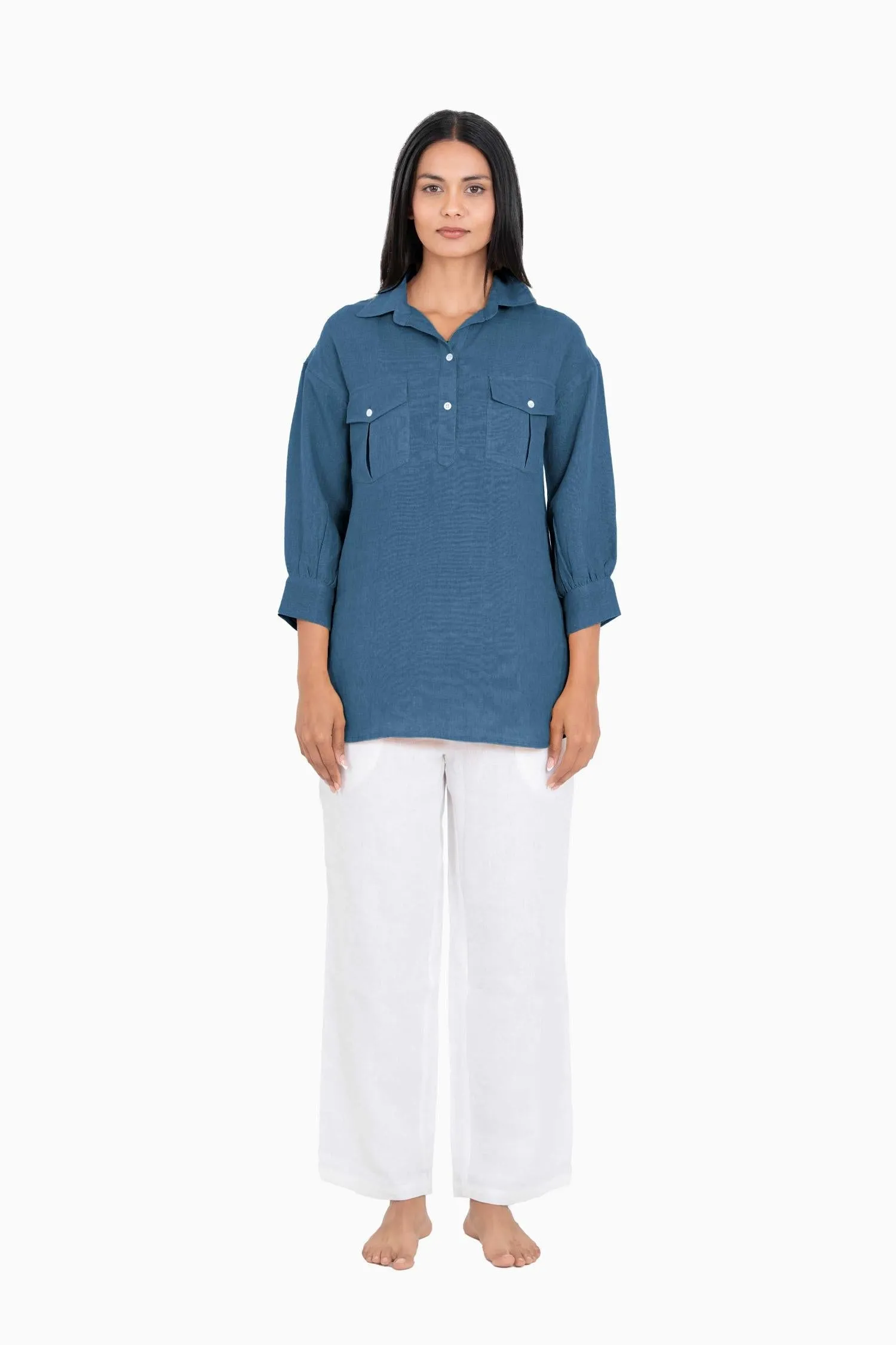 Linen Adele Shirt-Pacific Blue