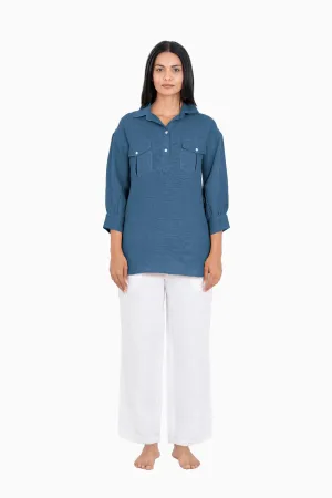 Linen Adele Shirt-Pacific Blue