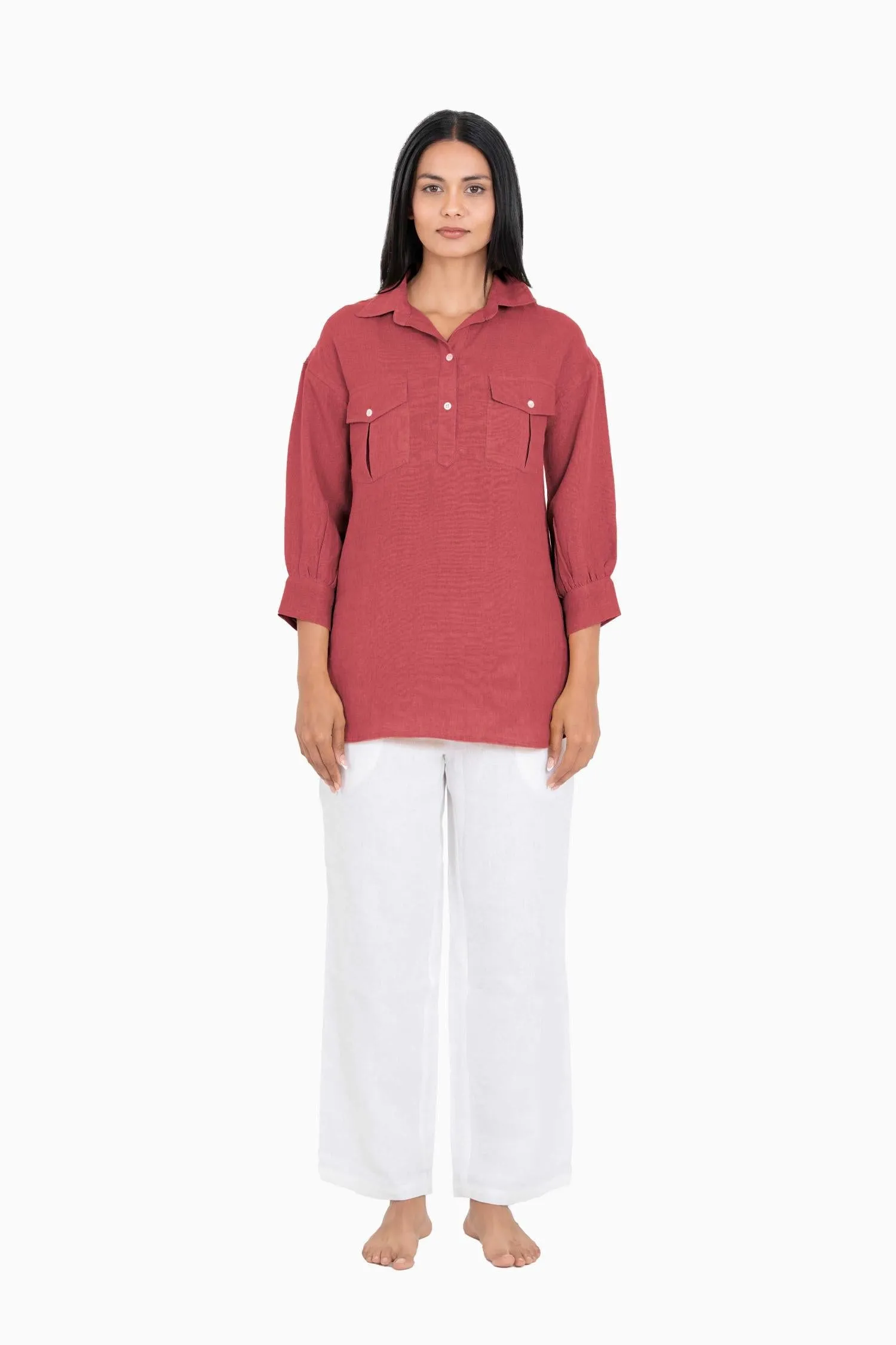 Linen Adele Shirt-Pacific Blue
