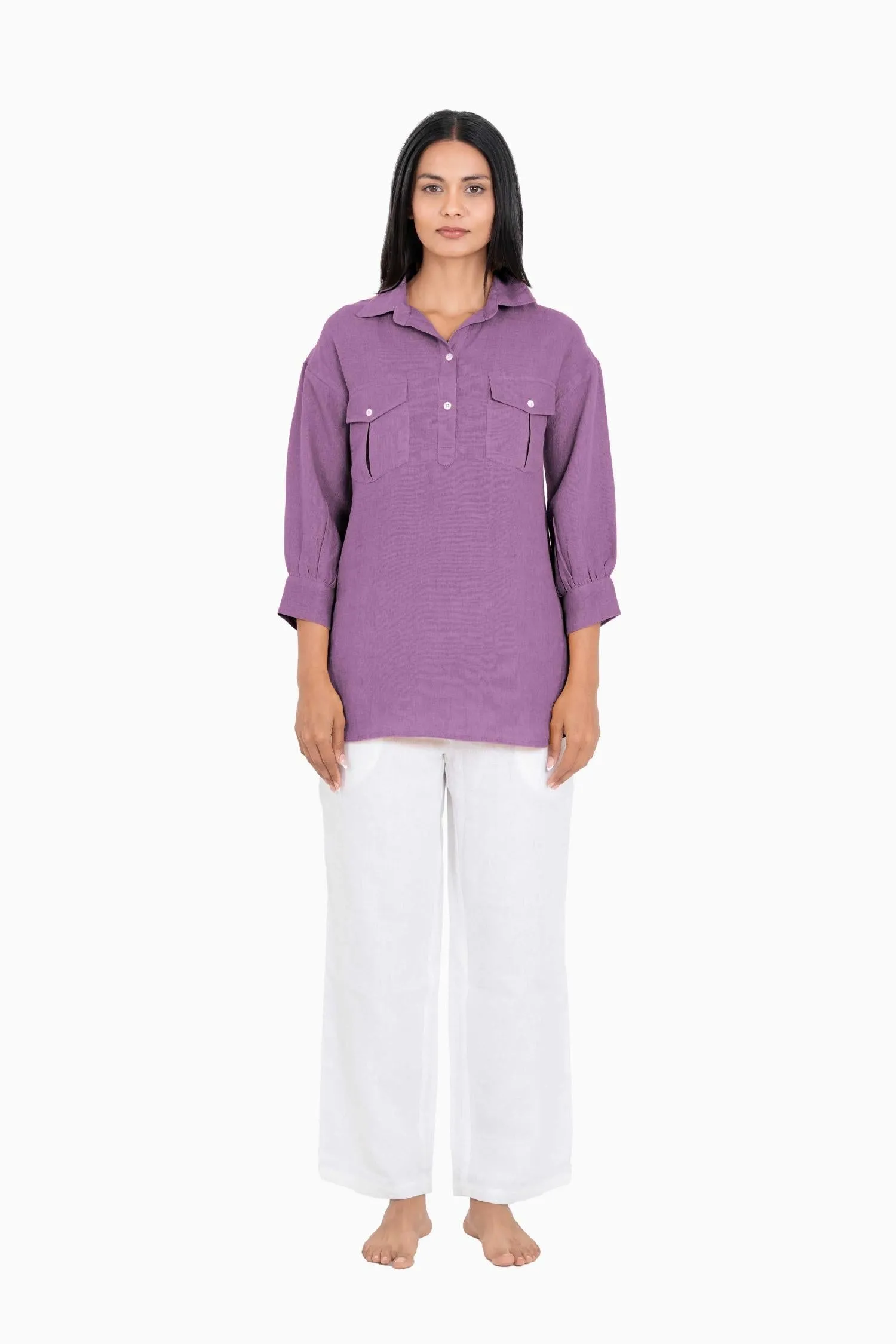 Linen Adele Shirt-Pacific Blue