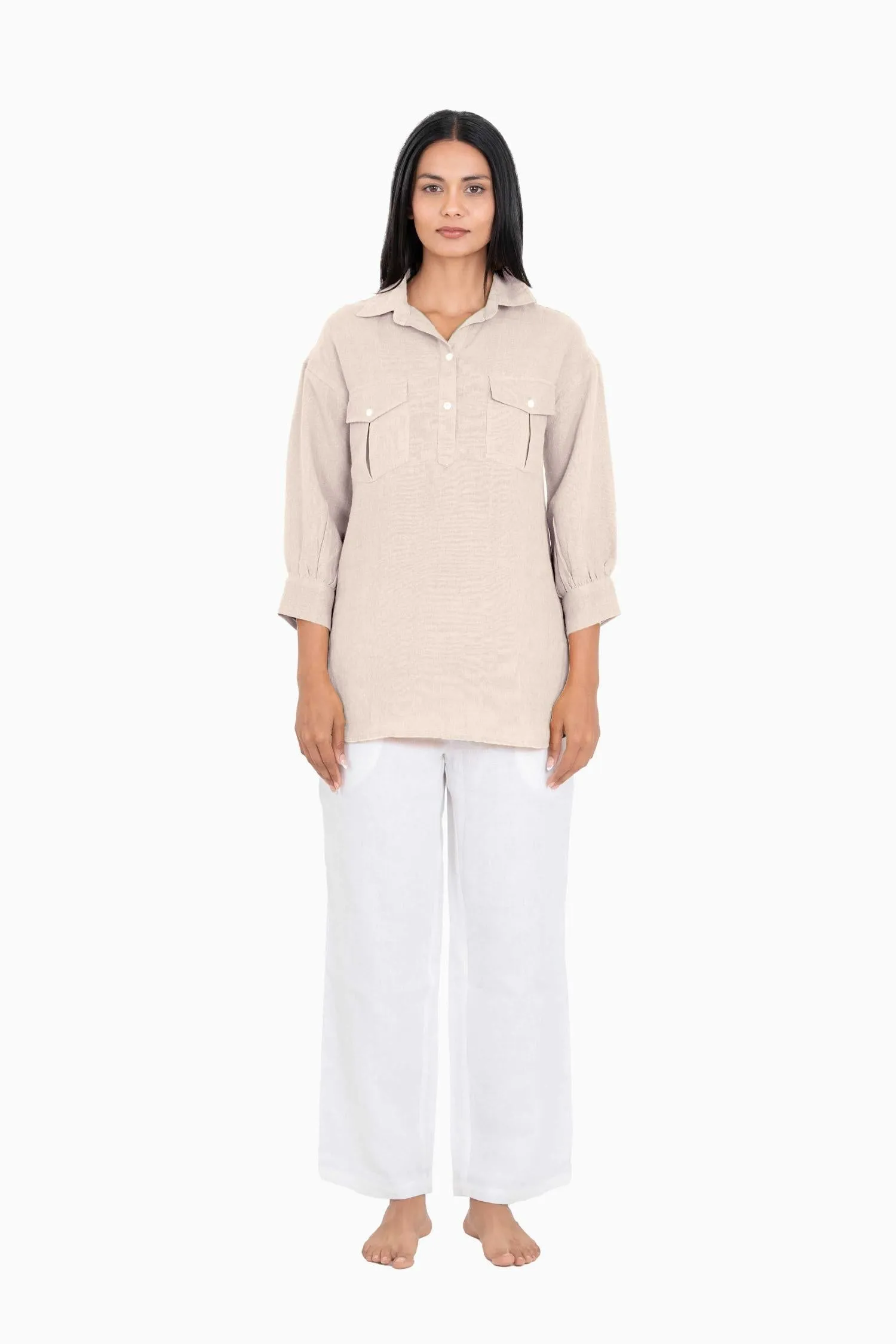 Linen Adele Shirt-Pacific Blue