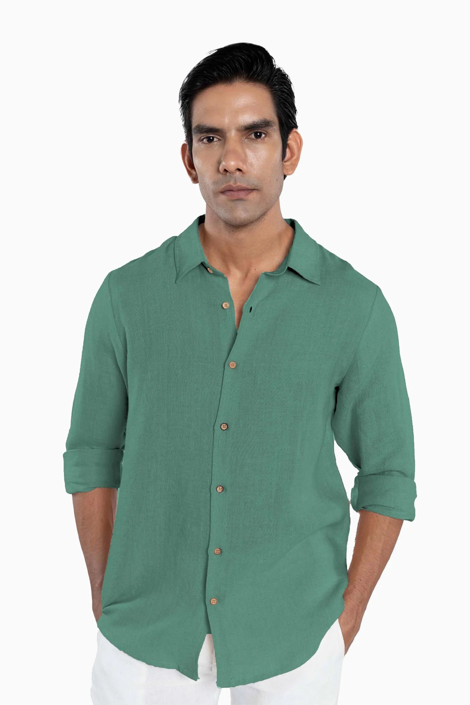 Linen Arlo Shirt-Midnight Green
