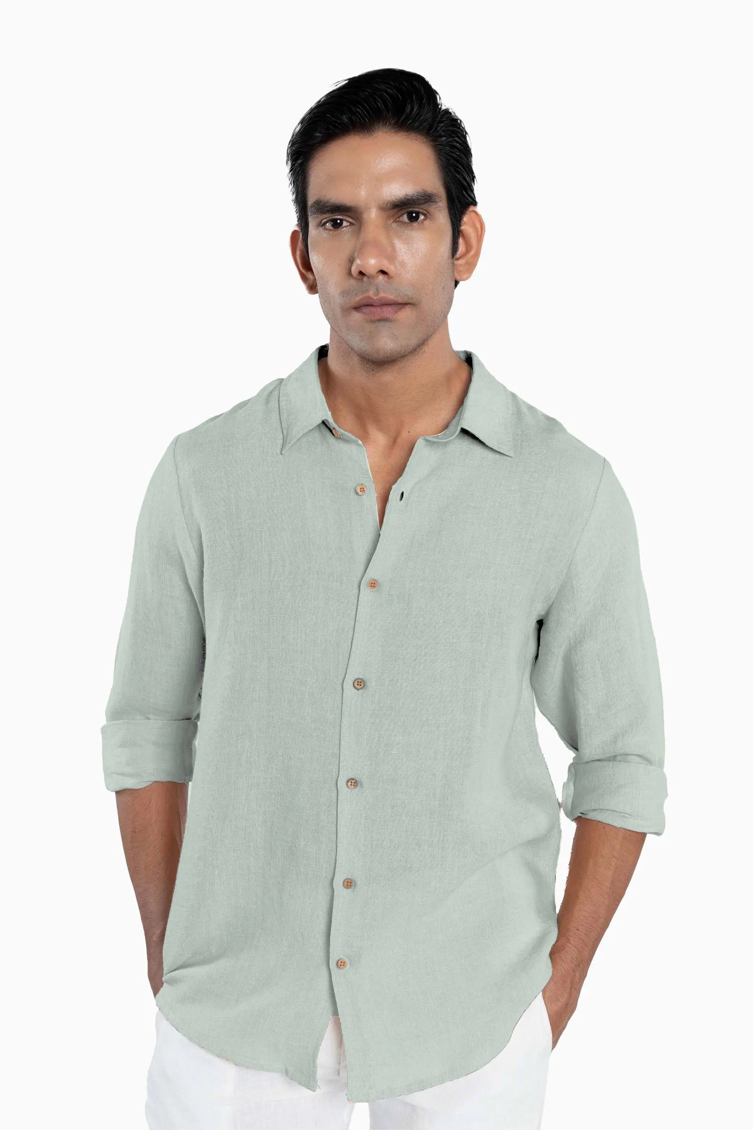 Linen Arlo Shirt-Midnight Green