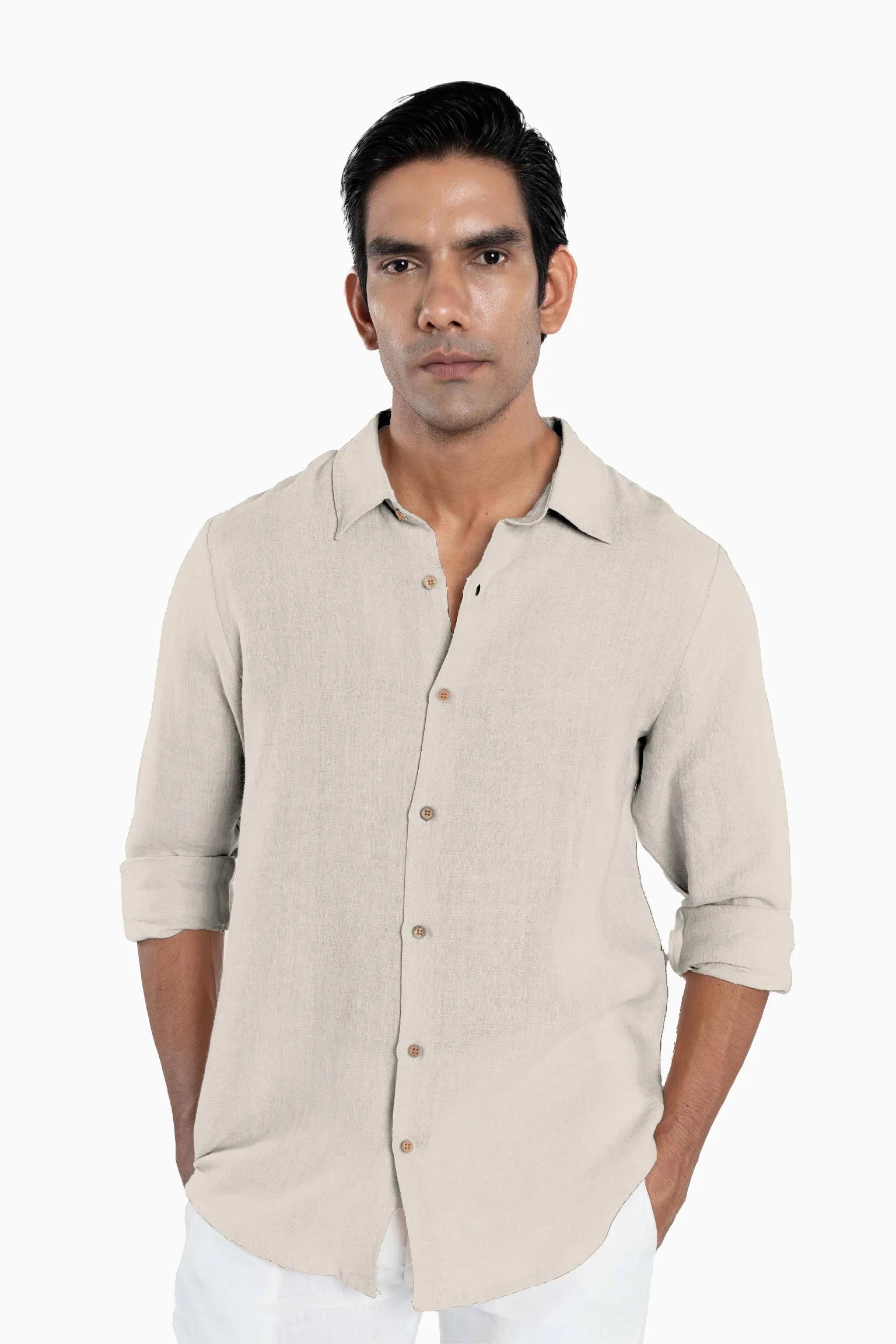 Linen Arlo Shirt-Midnight Green