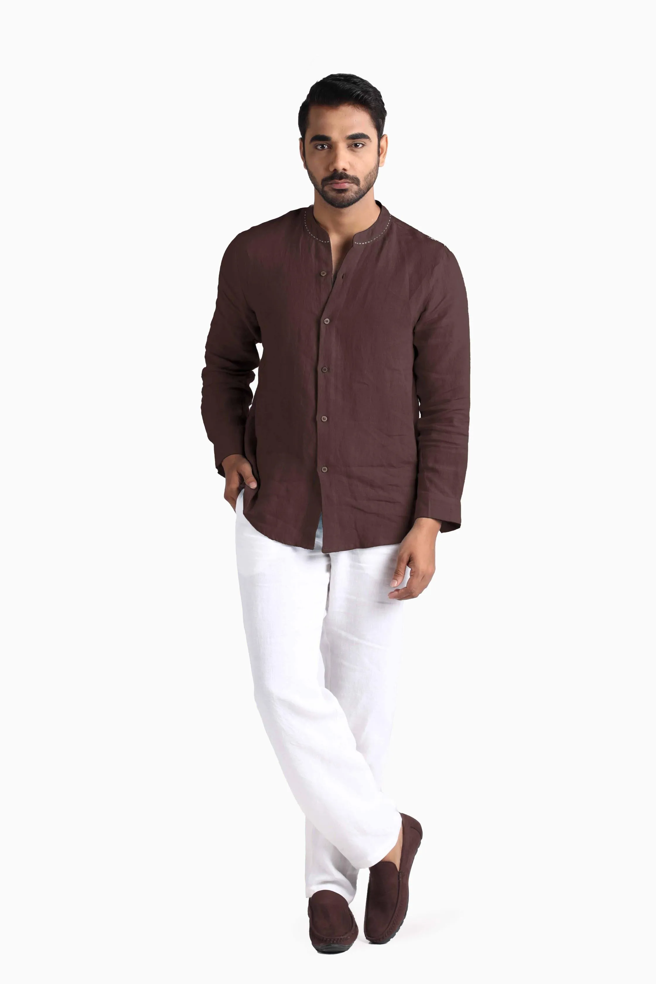 Linen Drake Shirt-Muted Mocha