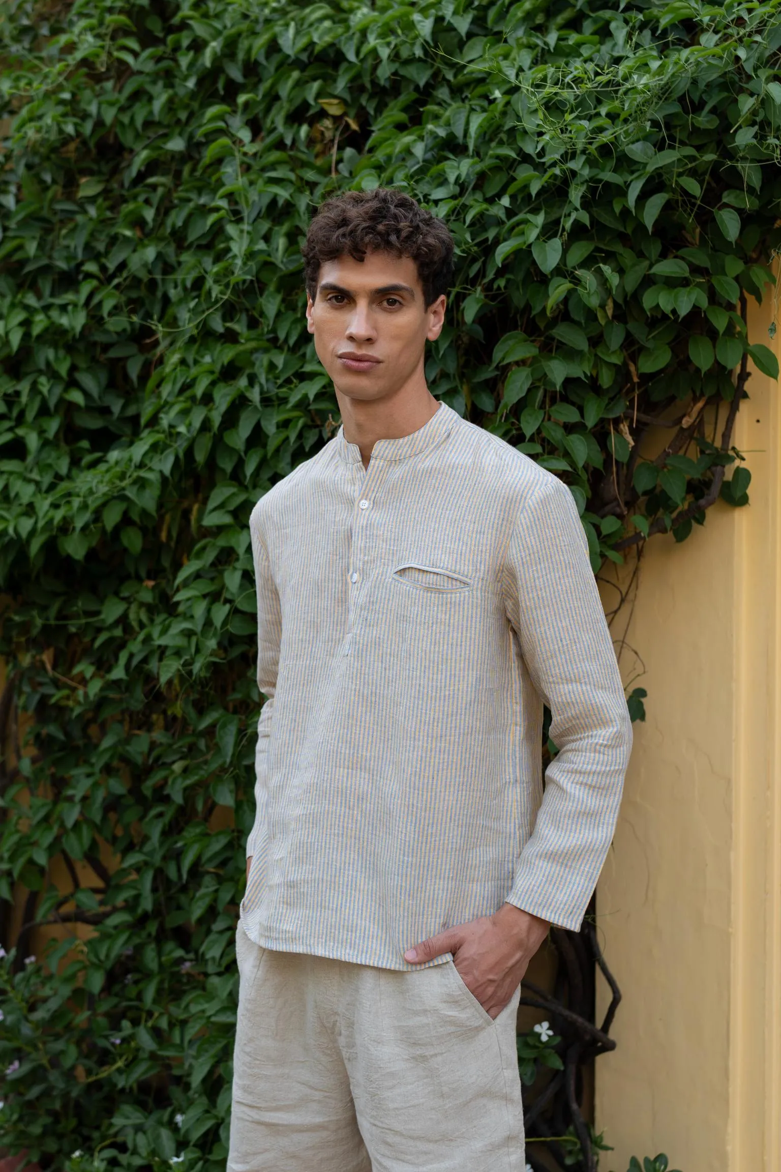 Linen Hugh Shirt-Swirly Red