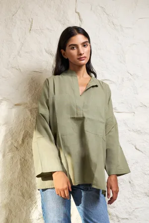 Linen Khakhi Green Shirt