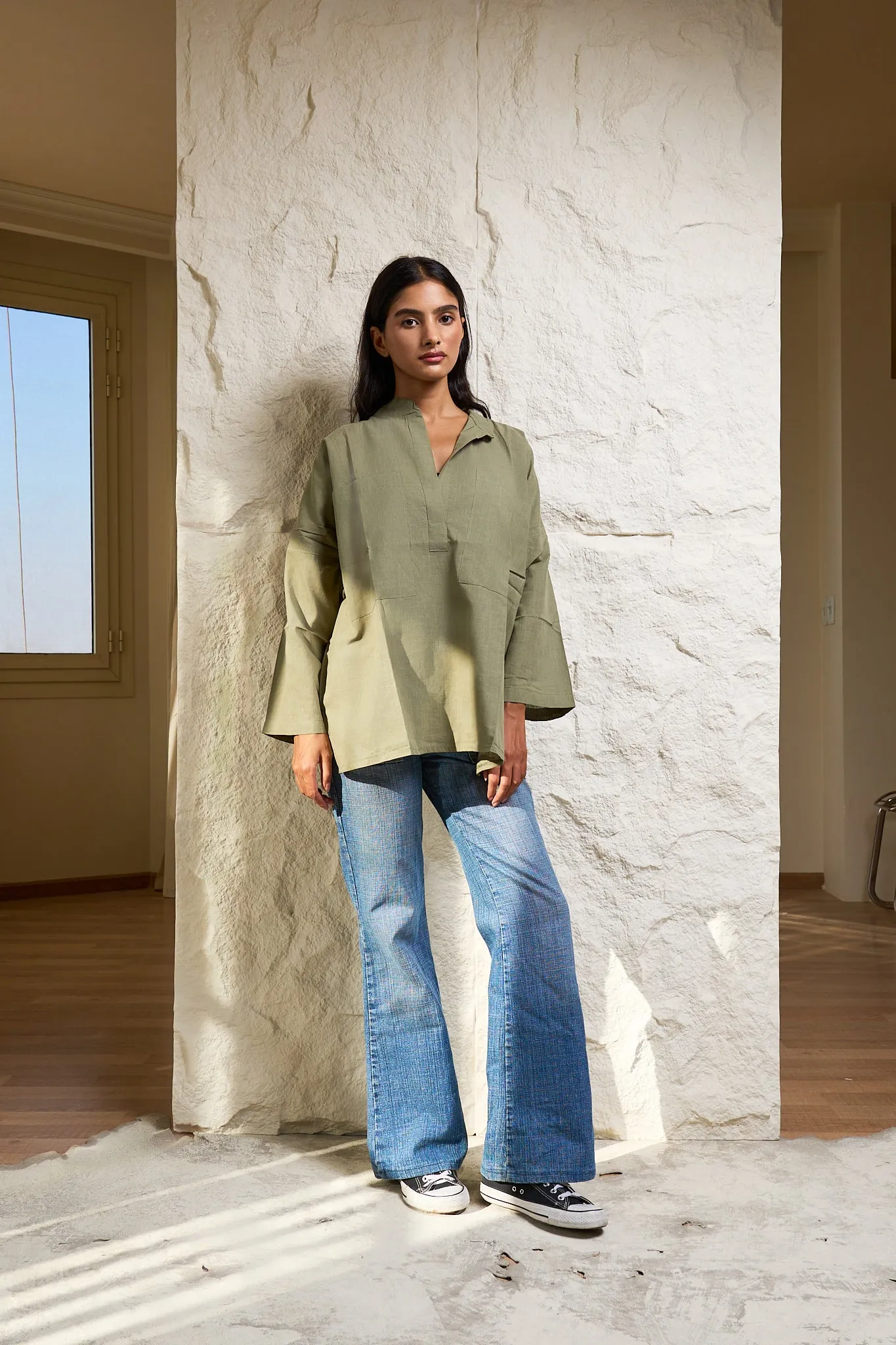 Linen Khakhi Green Shirt