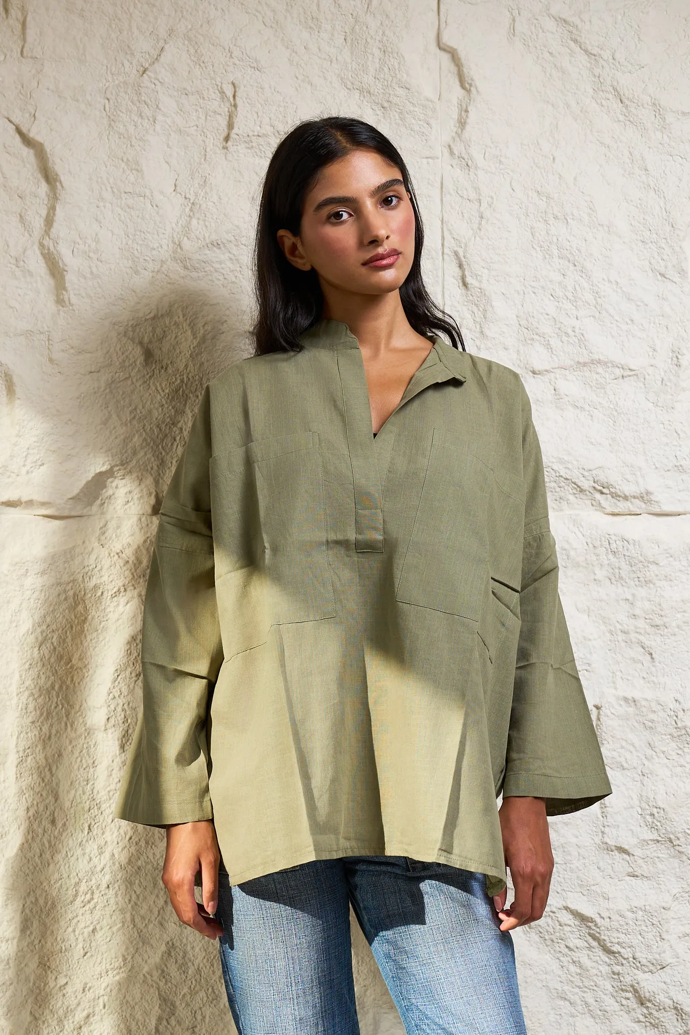 Linen Khakhi Green Shirt