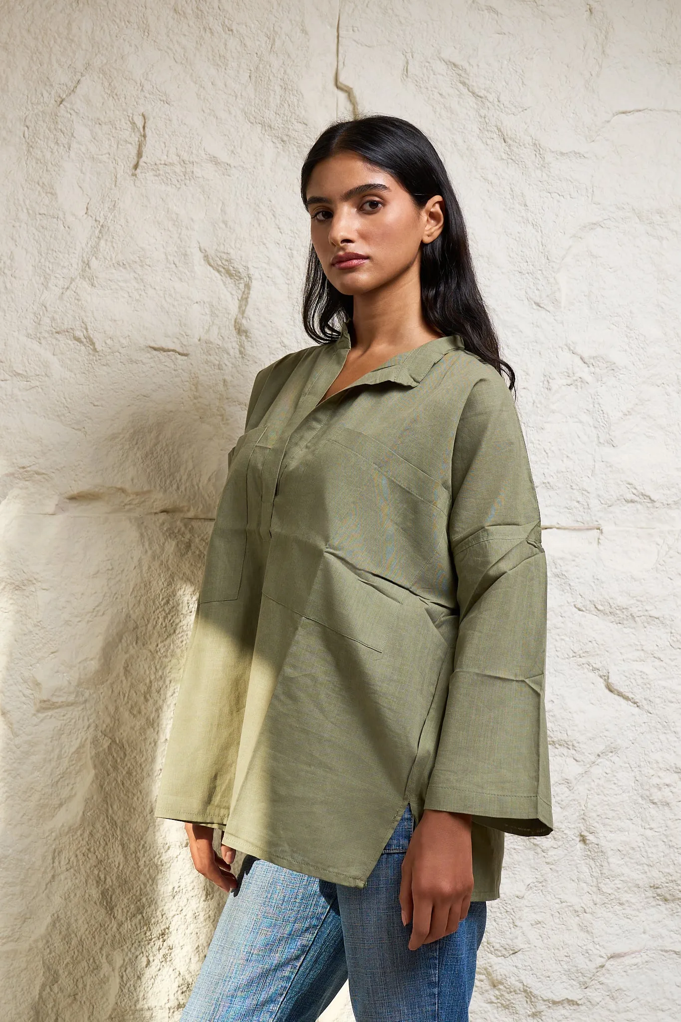 Linen Khakhi Green Shirt