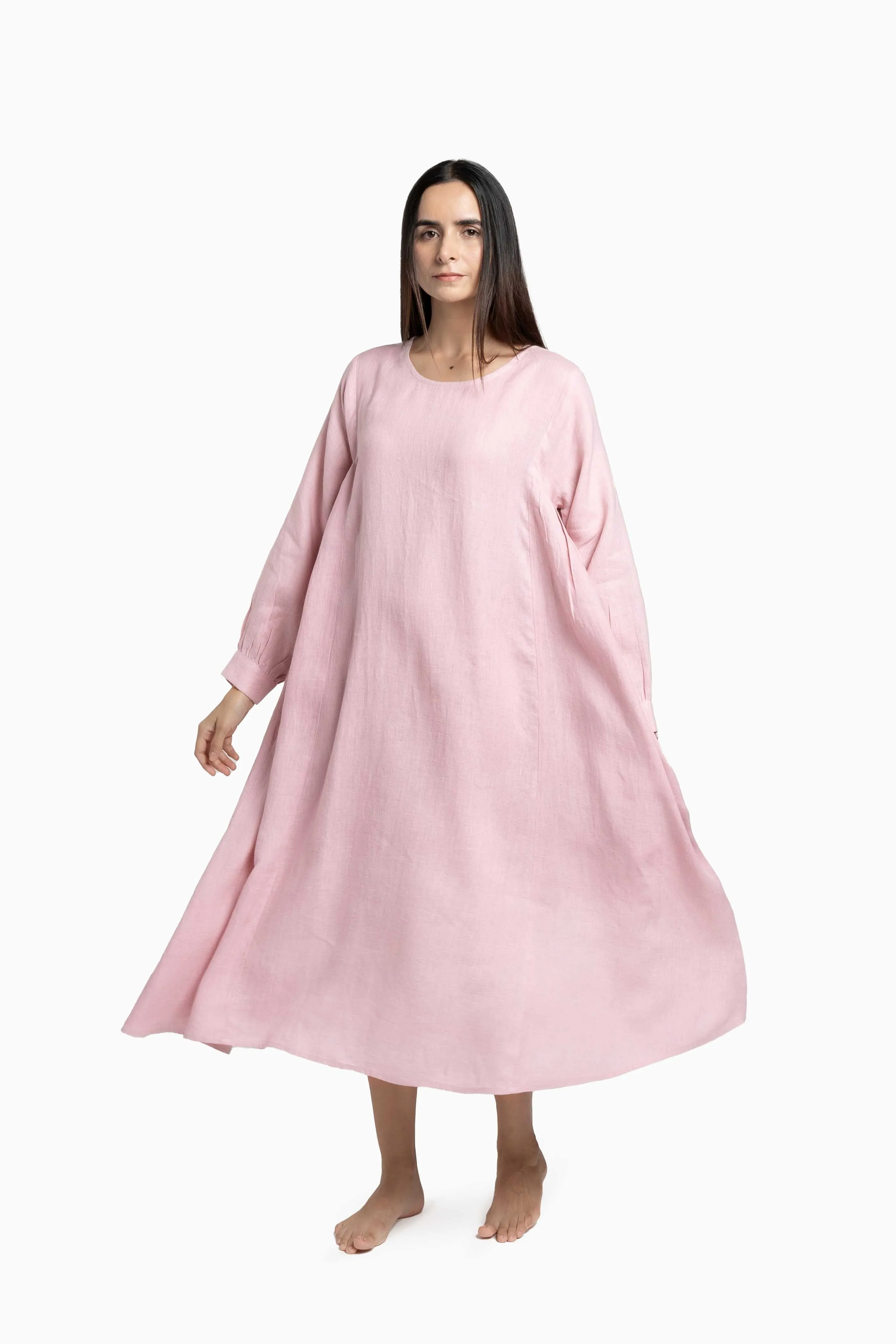 Linen Sandrine Dress-Petal Pink