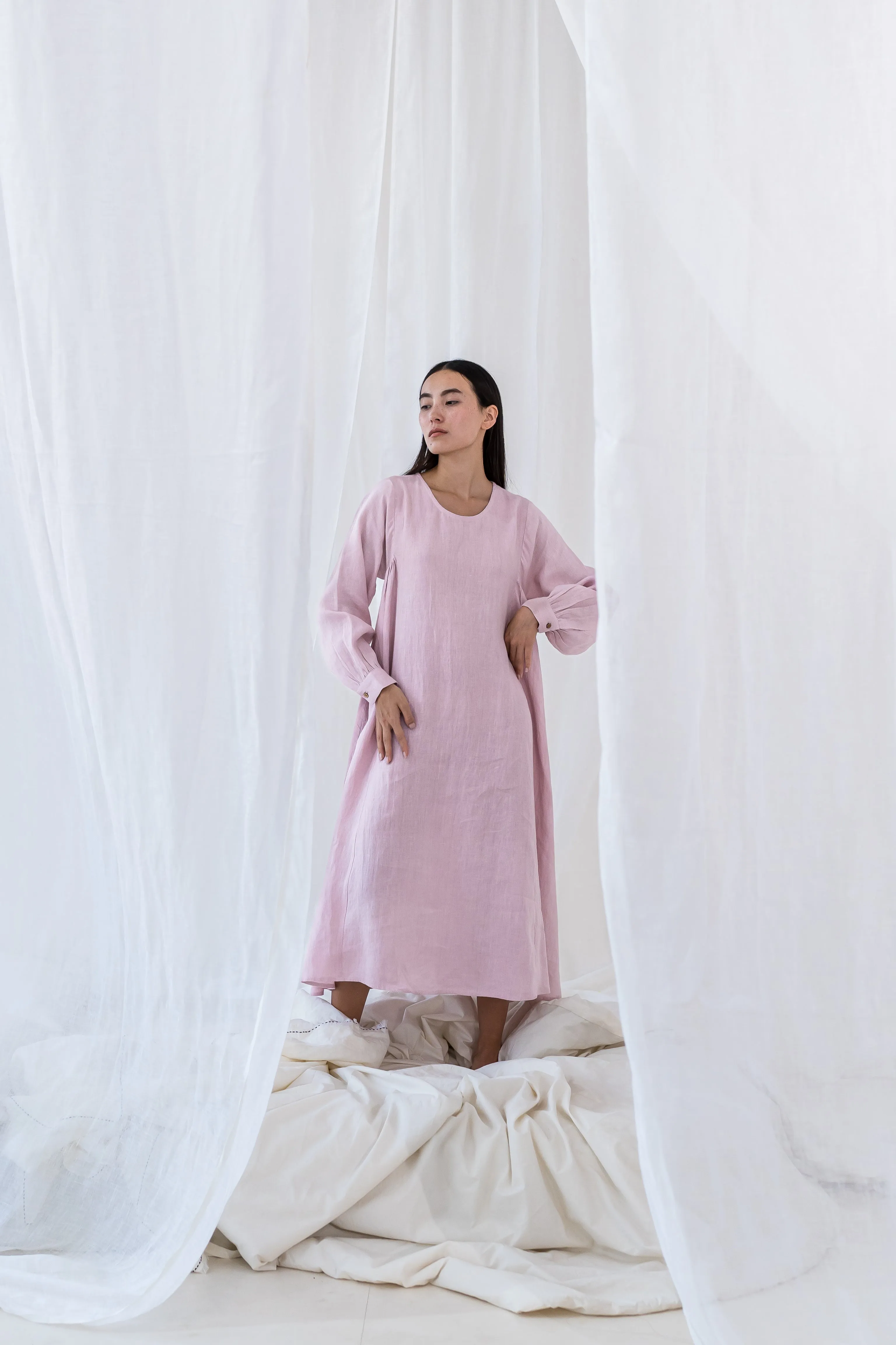 Linen Sandrine Dress-Petal Pink