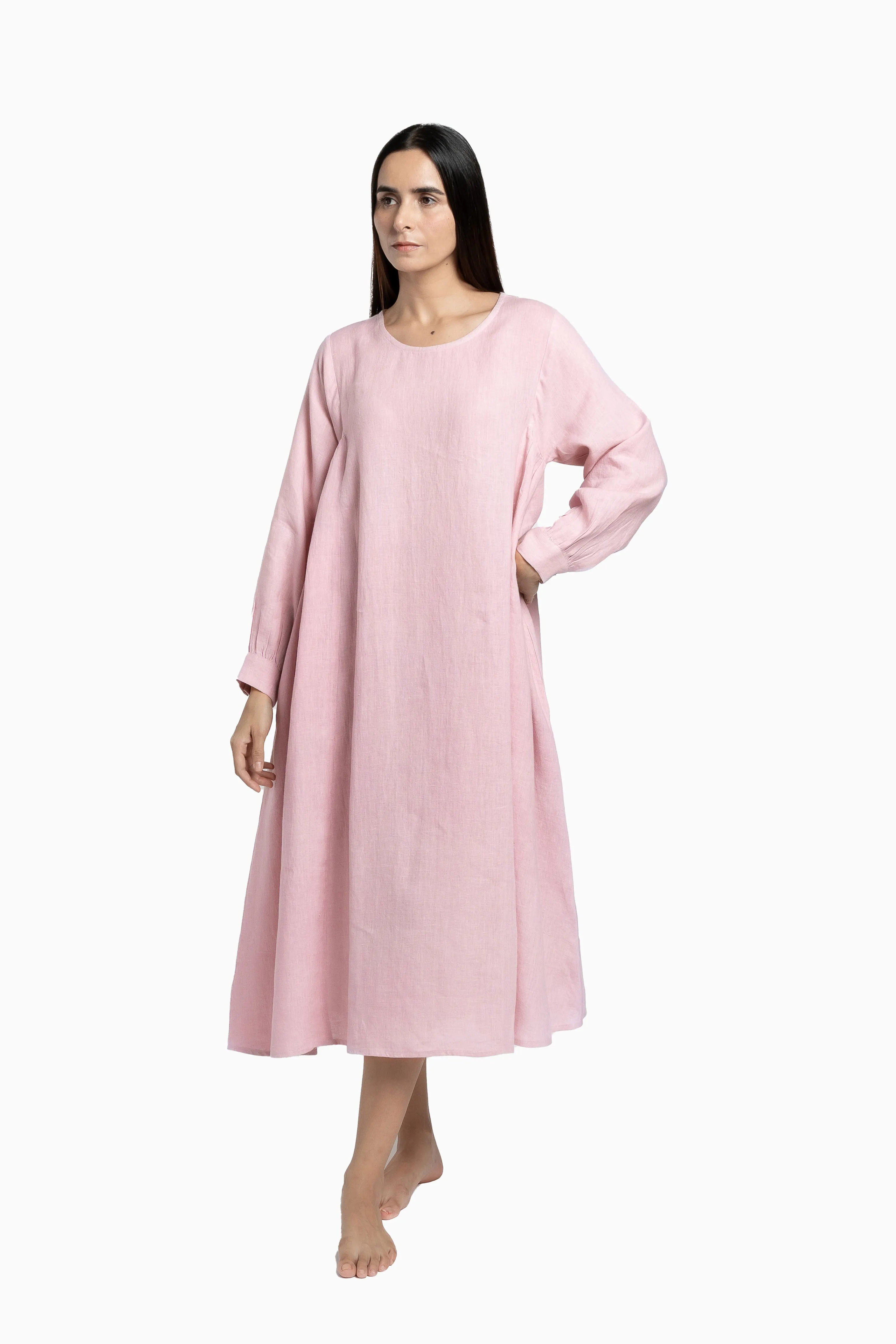 Linen Sandrine Dress-Petal Pink