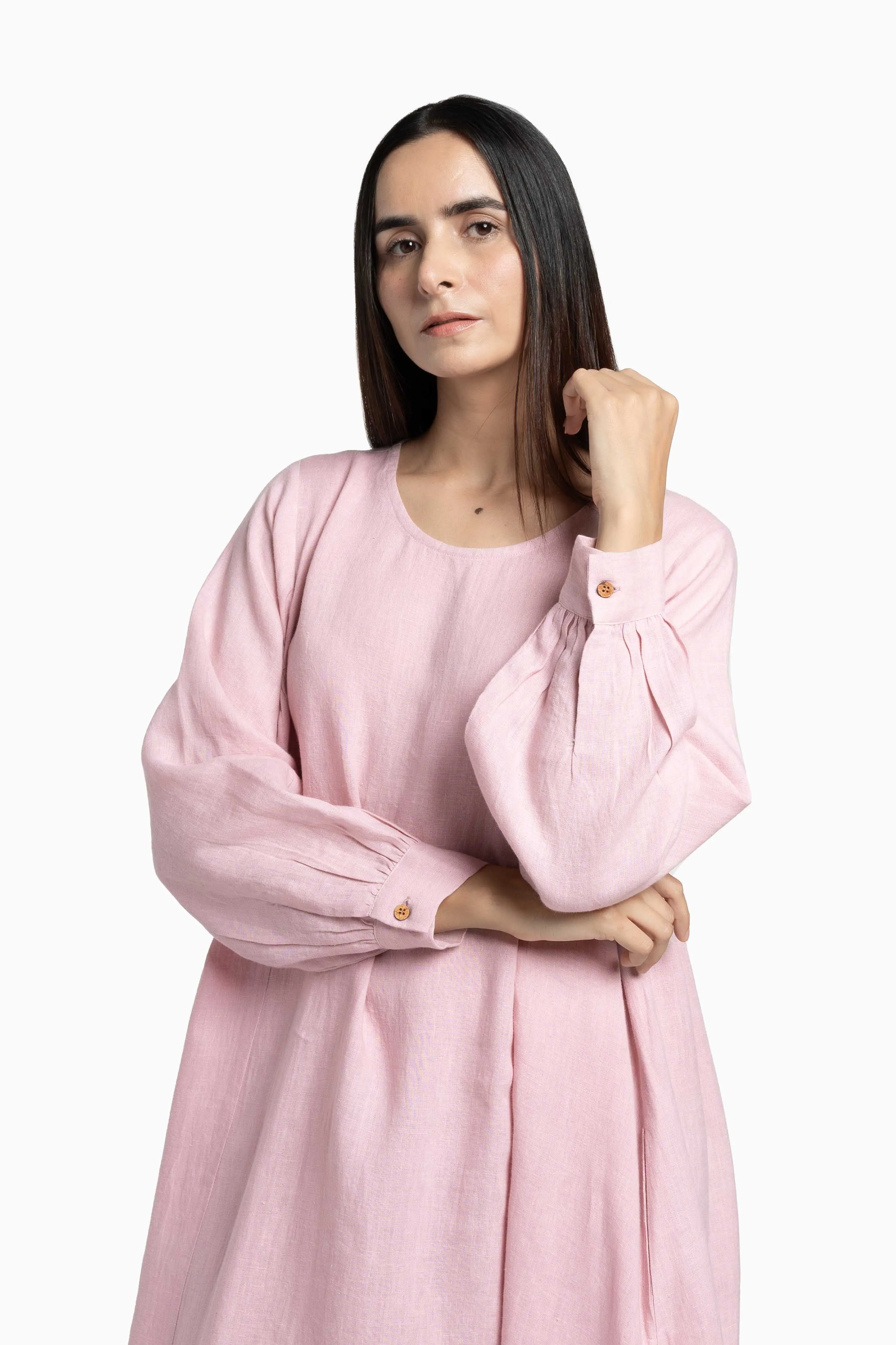 Linen Sandrine Dress-Petal Pink