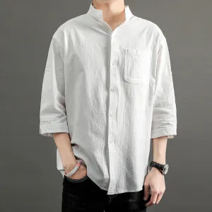 Linen Shirt Men's Casual Loose Stand Collar Cotton And Linen Shirt