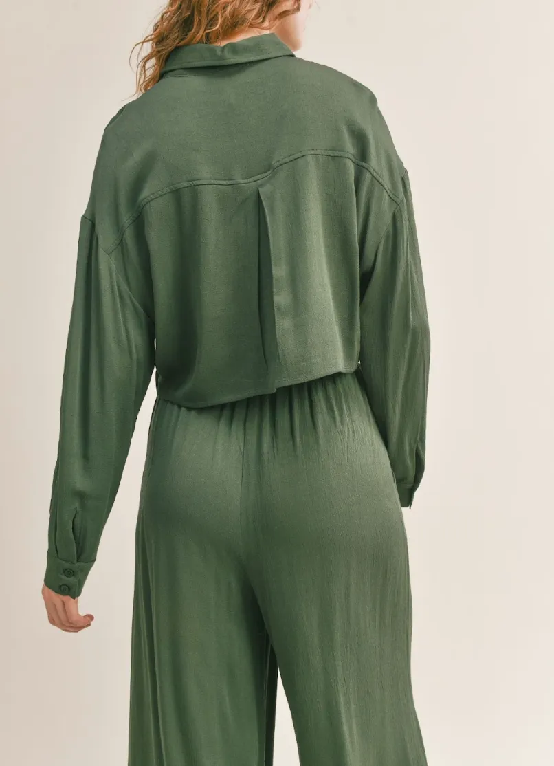 Long Sleeve Cropped Button Down Top