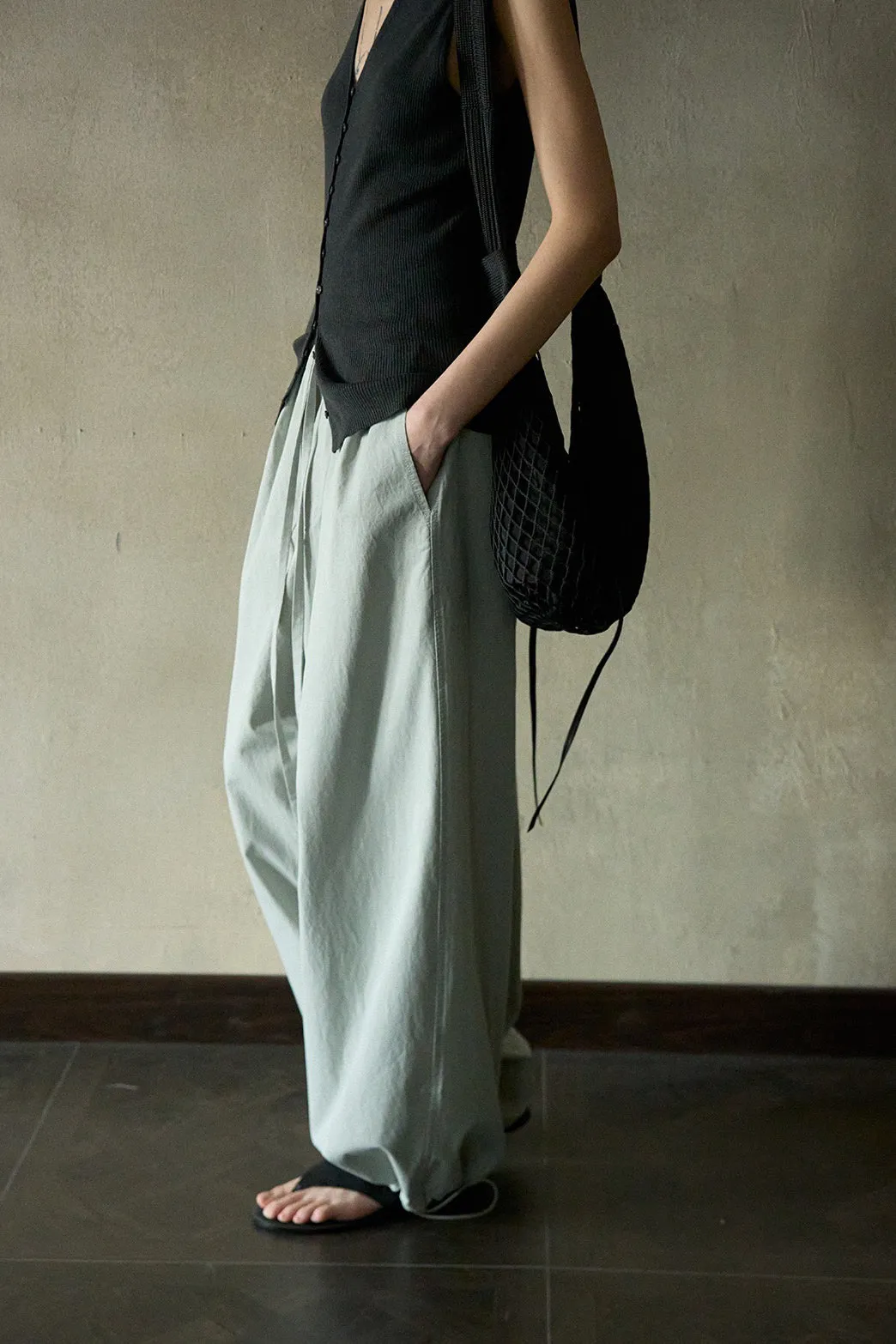 Lyocell blend cotton soft wide-leg pants