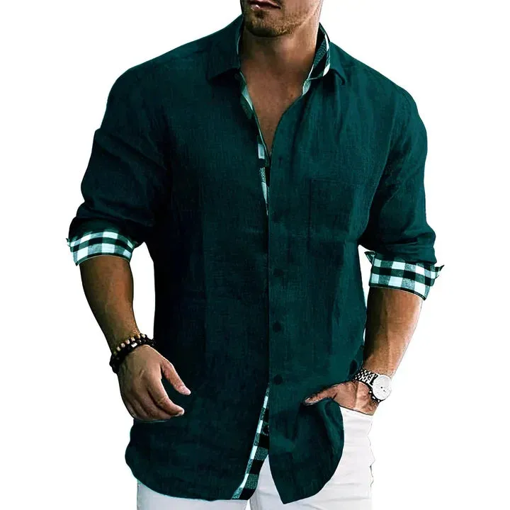 Men's casual shirt, rolled sleeves, contrasting accents