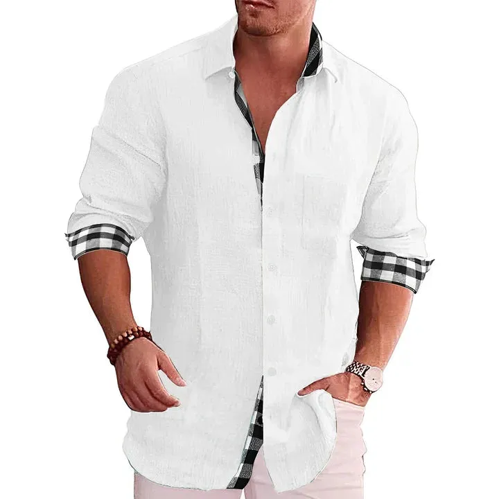 Men's casual shirt, rolled sleeves, contrasting accents
