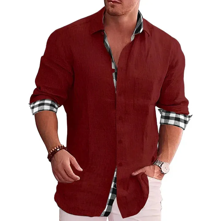 Men's casual shirt, rolled sleeves, contrasting accents