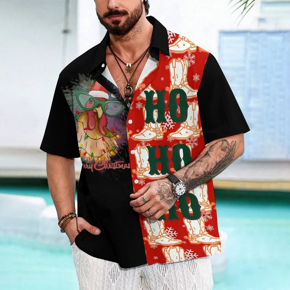 Men's Christmas Lights Chicken Casual Short Sleeve Shirt 2411002370