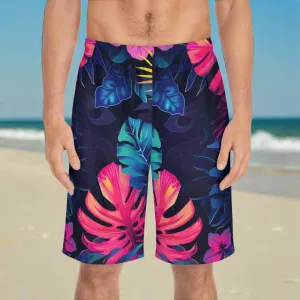 Men's Multicolored Tropical Floral Print Board Shorts