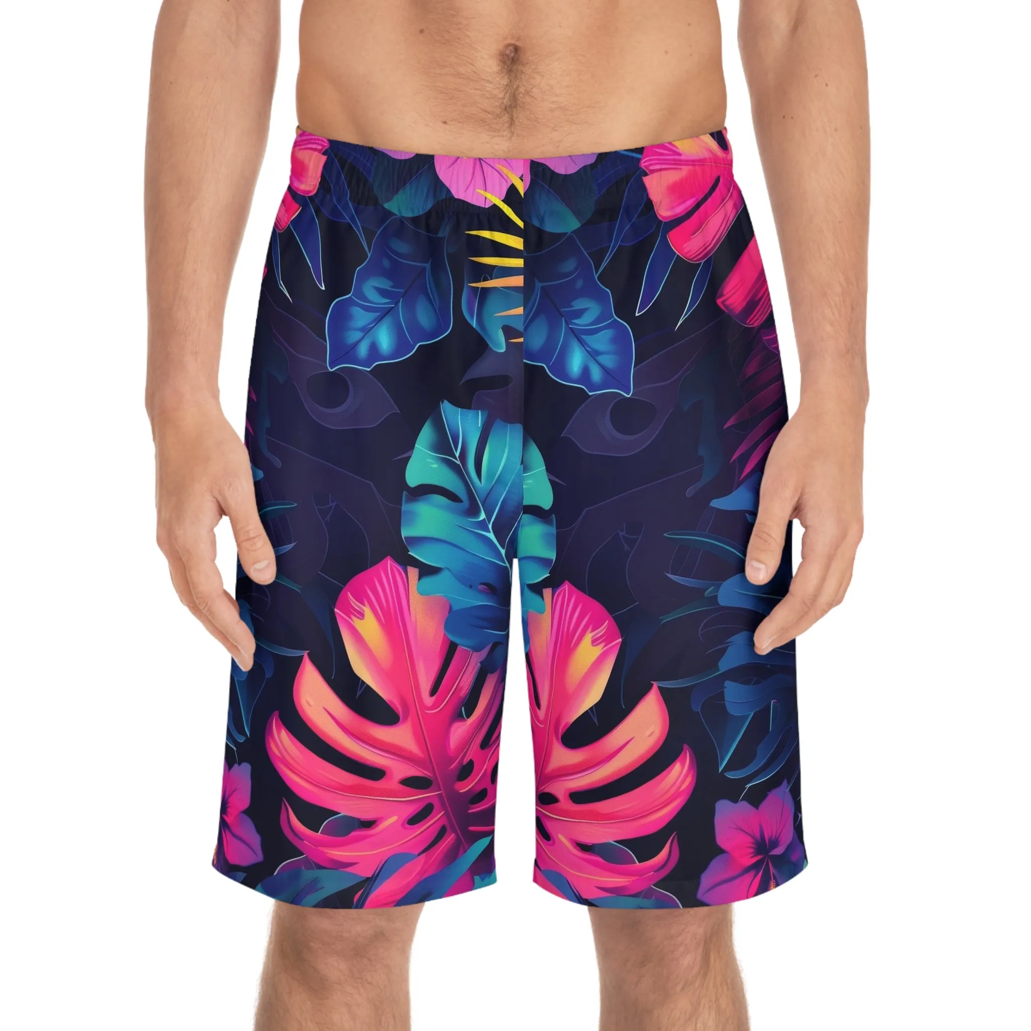 Men's Multicolored Tropical Floral Print Board Shorts