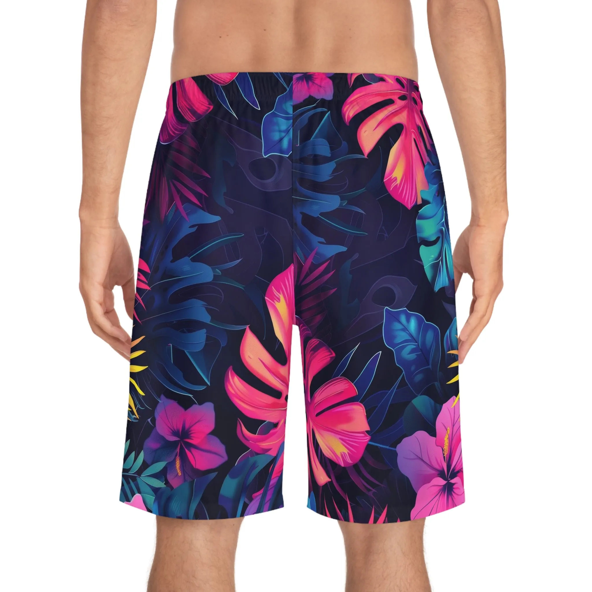 Men's Multicolored Tropical Floral Print Board Shorts