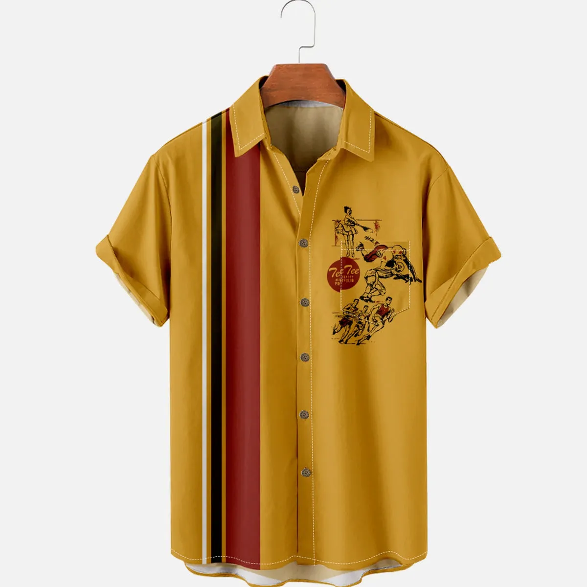 Men's Nostalgia Pee Chee Red And Black Stripe Short Sleeve Shirt